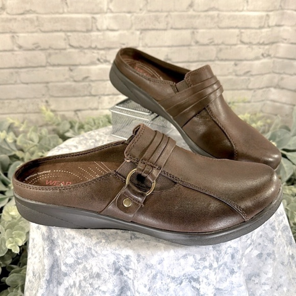 Wearever by Baretraps “Daresay” Brown Faux Leather Round Toe Mules WMS 9.5M✨EUC